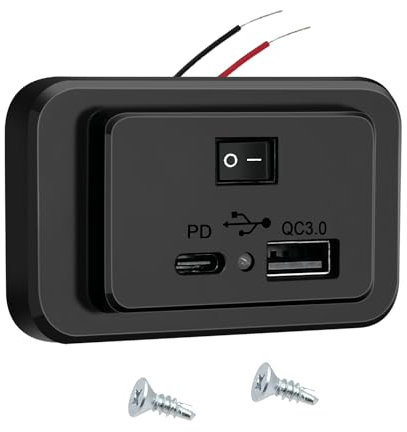 Hoembpn 4,8 A Dual Presa USB per Caricabatteria da Auto,con Interruttore e LED,12V/24V PD e QC3.0 USB Pannello Presa di Ricarica,Adatta per Camper Camion Barche SUV