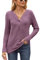 Akiooue Maglia da donna a maniche lunghe, casual, con scollo a V, tinta unita, leggera, lavorata a maglia, con bottone, Fucsia, M