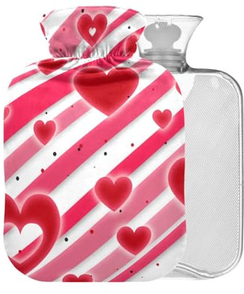 Valentines Red Love Hearts Hot Water Bottle with Cover 1L Small Hot Water Bag for Kids Men Women Pain Relief BAP Free