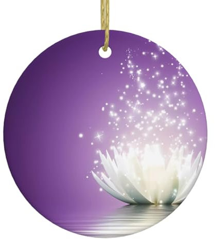 Lotusblume, lila aus weißem Porzellan, Weihnachtsbaum-Keramik-Anhänger, mit goldfarbenem Drahtseil, für Partys und Ladendekoration, für festliche Atmosphäre