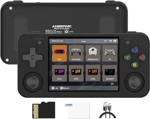 Anbernic RG35XX H - Consola de Juegos portátil Retro, con Salida HDMI para TV, WiFi 5G, Bluetooth 4.2, Pantalla IPS de 3,5”, Sistema Linux, Tarjeta TF de 64 G integrada, 5515 Juegos (RG35XX H-Negra)