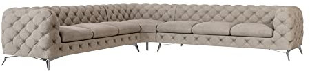 S-Style Möbel Maria Chesterfield Ecksofa Sofa L-Form Couch Eckcouch Wohnzimmer Möbel Wohnlandschaft Polstersofa mit Verchromten Füßen 7-Sitzer 323x323x75 cm Dunkel Creme