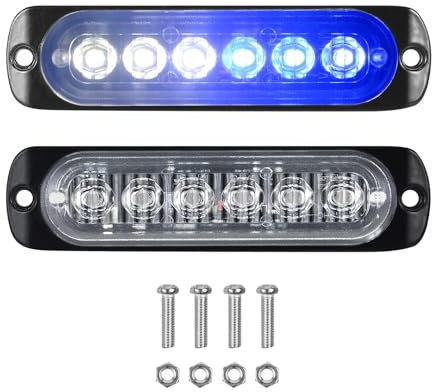 PICAA 2 Pièces Bleu+Blanc 6 LED Feux Stroboscopique Urgent Avertissement Flash Danger Lampe d'avertissement pour Véhicule Camion Remorque 12V-24V