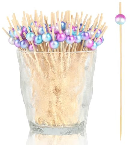 GUOYIHUA Lot de 200 brochettes à cocktail en bambou de 12 cm de long, avec perles dégradées de couleur sirène, brochettes de fruits, bonbons et pics à appétit, pour les soirées bars, CW526807_01