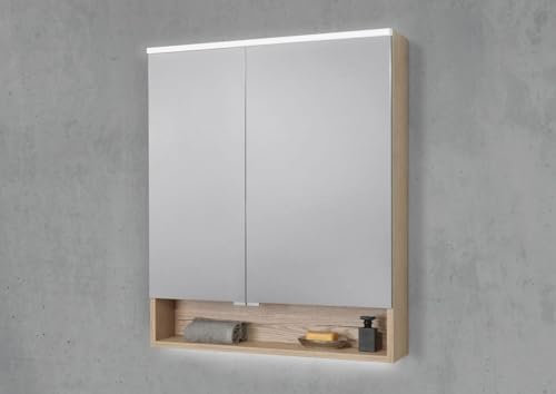 Intarbad ~ Spiegelschrank 70 cm mit offenem Fach integrierte Multi Light LED Beleuchtung Doppelspiegeltüren