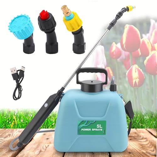 Spruzzatore Elettrico, Spruzzatore Da Giardino Elettrico 5L, 2400 mAh Spruzzatore 3 ugelli nebulizzatori, impugnatura ricaricabile USB, bacchetta retrattile e tracolla regolabile per prato, giardin