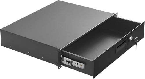 2U Rack Mount Drawer Server Cabinet Case for 19 Inch AV/Network/DJ Equipment Lockable Deep Drawer with Key
