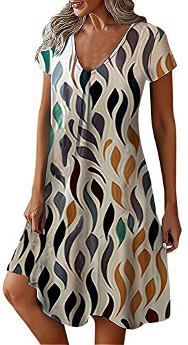 Robe Femme Enceinte Bohème Imprime Manche Courte Robe De Plage Sexy Col en V Longueur Genou Taille Haute Casual pour Femme À La Plage Éte Robe D Ete pour Femme Mi Longue