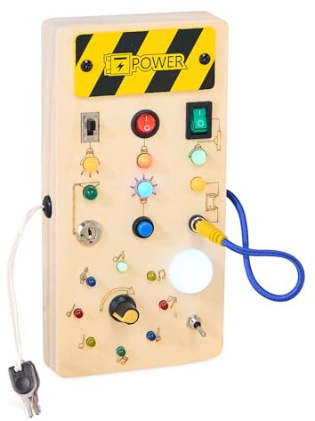 SUPERBE BEBE Montessori Busy Board aus Holz mit LED-Lichtschalter - Pädagogisches Spielzeug für Kinder - Kognitive und sensorische Entwicklung - Aktivitätstafel - Geschenk für Kinder 3 Jahren