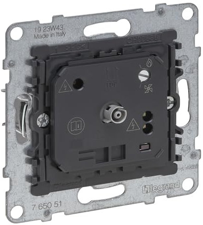 LEGRAND, SEANO 765051 Termostato Electrónico de Espacio Inserto Contacto Intercambiante Corriente de conmutación 8 A cos phi = 1, 2 A cos phi = 0,6 Terminales de Tornillo