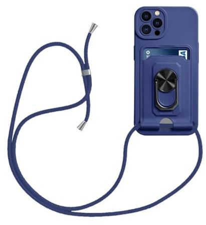 KK KENIK Case for iPhone 15 Pro Max Lanyard with Card,Ring Holder Liquid Silicone Slim Fit Shockproof Protective Wallet Case with Adjustable Neck Strap Lanyard iPhone 15 Pro Max Case Blue