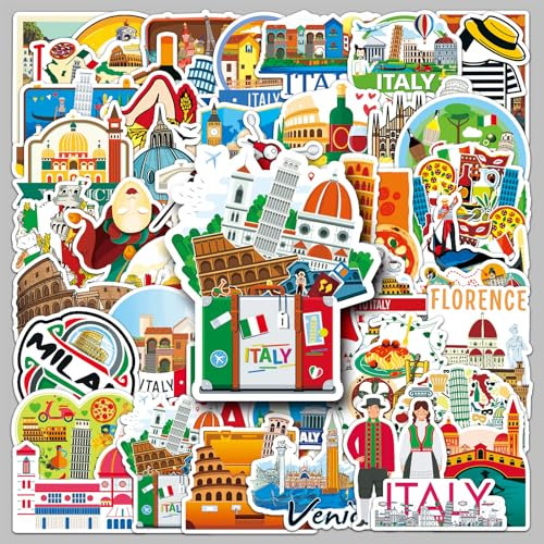 Italien Sticker 50 pcs, Reise Aufkleber Venedig Mailand Schiefer Turm von Pisa Landmark