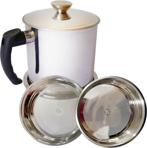 DYVEXO Recipiente aceite usado cocina 1.3L - Reciclador de aceite - Grasera de Acero Inoxidable para Almacenar Aceite Usado, con 2 Filtros de distinto espesor