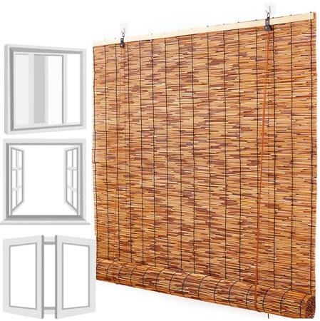 Bambusrollo Blickdicht für Fenster 100cm 110cm 120cm 130cm 140cm 150cm Bambus Verdunklungsrollo Rollo Seitenzugrollo für Indoor Outdoor Balkon Lichtundurchlässig Thermorollo