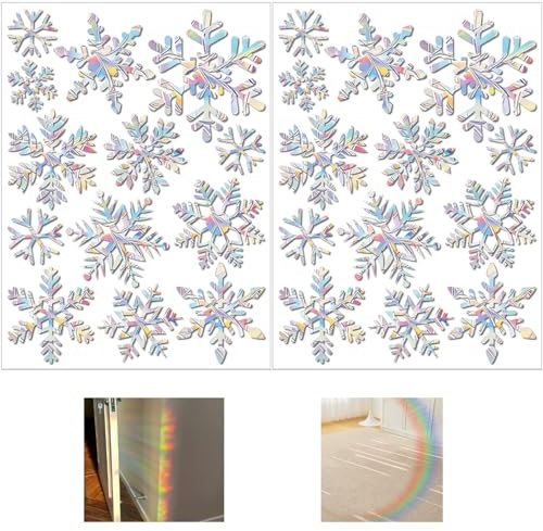 26 Prisma Fensteraufkleber, Glasscheibe vogelsicher, Schneeflocke Aufkleber, Dachfenster vogelsicher, buntes Licht, Regenbogen, elektrostatische Adsorption (D# Schneeflocke)