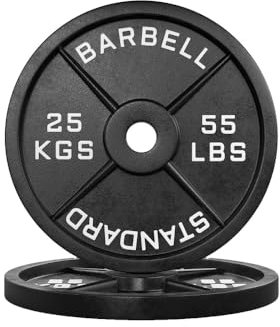 ATLETICA Iron Plates | Paar | Gusseisen Hantelscheiben | Ø 50 mm | Rostresistente Lackierung | Paarweise von 1,25 bis 25 kg| KG- und LBS-Angaben Größe 2 x 5kg