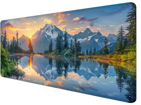 Tapis de Souris Montagne Enneigée, Tapis de Souris 800x300mm, Grand Tapis de Souris Gamer avec Surface en Caoutchouc Antidérapant, Tapis de Souris XXL Paysage Améliore la Précision et la Vitesse, W-8
