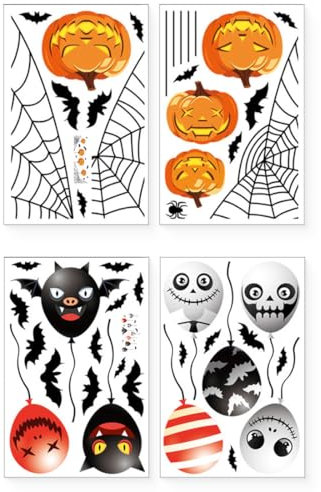 JEYORZY 4 Blätter 45 PCS Halloween Fensteraufkleber, Fledermausmuster Selbstklebend Fenstersticker, Fledermäuse Kürbis Wandaufkleber Halloween Dekoration Fenster Aufkleber für Halloween Dekor Party