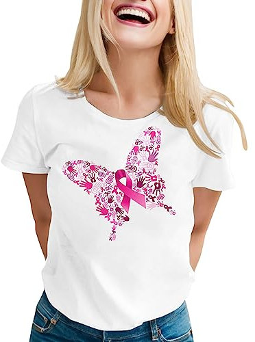 Tee Shirt Octobre Rose Femme Ruban Rose Cancer du Sein Octobre Rose T-Shirt Femme Cancer du Sein Sensibilisation Ruban Rose Octobre Cadeau T-Shirt Pas Cher Tee Shirt Octobre Rose (Rose vif, XL)