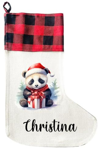 LIEBTASTISCH - Chaussettes de Noël personnalisées avec animaux – 40 cm x 30 cm – Chaussette de Noël pour la Saint-Nicolas ou Noël – Nom – Sac cadeau – Botte de Père Noël à suspendre (panda)