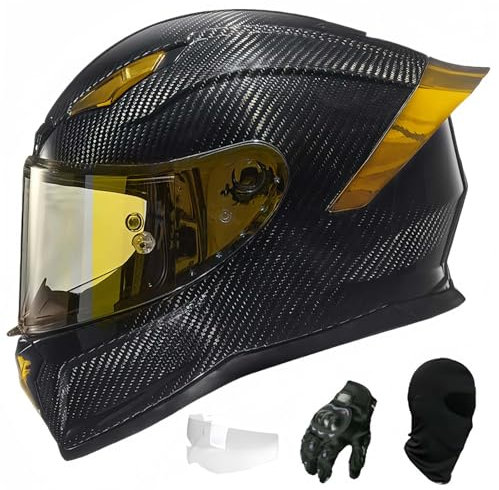 Kohlefaser-Motorradhelm, ECE-Zugelassener Integrierter Helm Mit Integral-Motorradhelm, Roller-Motorradhelm, Anti-Beschlag-Spiegel, Männer Und Frauen, Anti-Kollisions-Helm C,M57-58CM