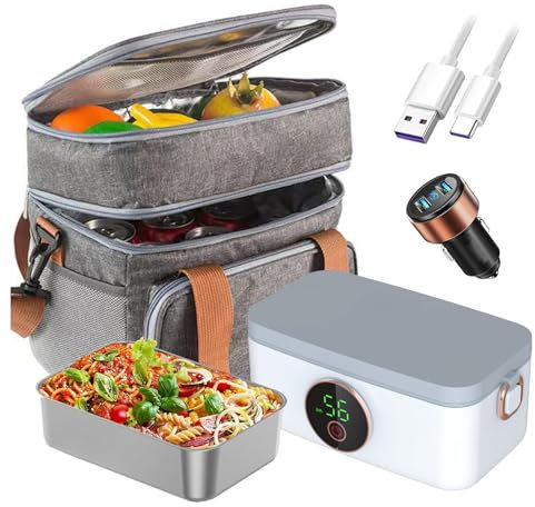 LFLIFENG Fiambrera Electrica 24v Camion Recargable E Inalámbrico, Fiambrera Hermetica Portátil Y con Batería De 16000 mAh, Fiambrera Eléctrica