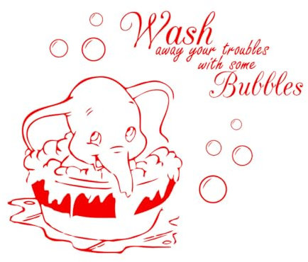 Dumbo Wash Away Your Troubles Wandaufkleber Badezimmer Toilette Elefant Wash Bubble Inspirierendes Zitat Wandaufkleber Bad Vinyl-L-73x89cm-Red