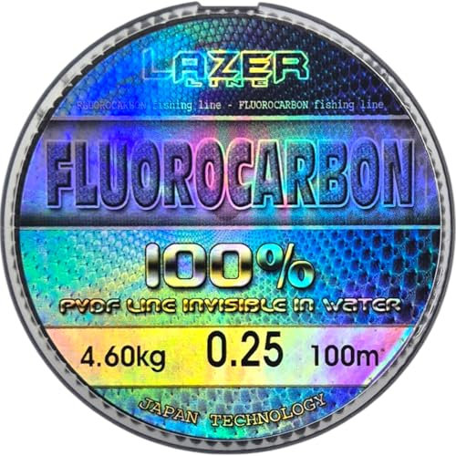 LAZER LINE Fluorocarbon Angelschnur 100m Dia 0,25mm Test 4,6kg - Transparent Vorfachschnur für Hecht Zander Barsch Forelle Karpfen - Fluorocarbon Vorfach - Raubfish Angeln Schnur – Flourocarbonschnur