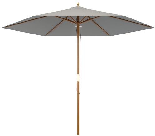 Outsunny 2.5m Wood Garden Parasol Sun Shade with Vent 38mm Pole Light Grey
