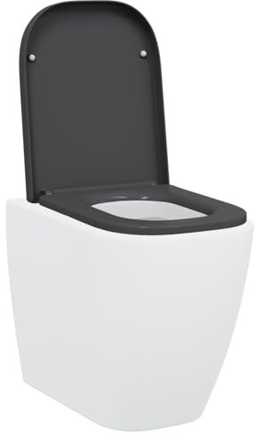 vidaXL Anthracite Toilet Seat - Grey Plastic - Modern Contoured Design - Standard Installation - Waterproof, Ergonomic WC Lid for Indoor Bathroom - Anti-Slip Matte Finish - Dimensions 35 x 44.8 cm