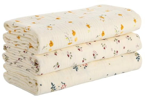 GSrenyu Große Musselintücher für Babys, 100 x 100 cm, Baby-Musselin-Decken, 100 % Baumwolle, Wickeldecke, Tücher für Neugeborene, 3 Stück