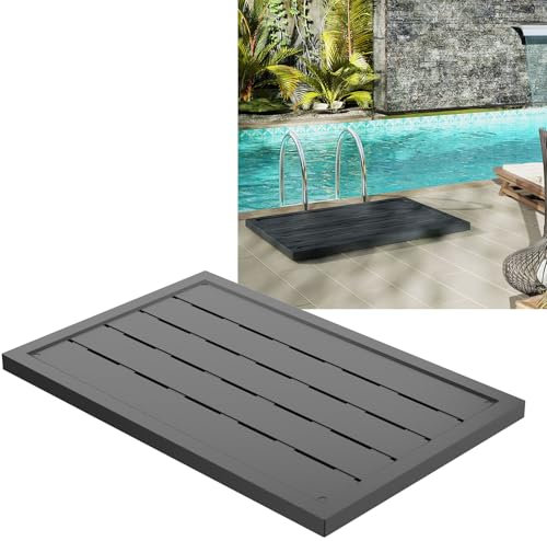YUENFONG Bodenelement Kunststoff für Leitern & Solarduschen, Anti Rutsch Bodenplatte Duschmatte Außendusche mit Bodennägel, für Pooldusche Gartendusche, Anthrazit