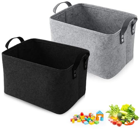 2er Pack Aufbewahrungskörbe, Filzkorb Groß Filzbox Aufbewahrung Filztasche mit 2 Weichen Griffen für Kleidung Accessoires Handtücher und Kinderspielzeug Aufzubewahre