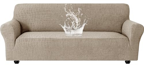 Ystyle Stretch Sofa Überzug 4 Sitzer, Wasserabweisend Elastisch Couch Bezug Mit Armlehnen, Universal Sofaschoner rutschfest für Hunde Katzen und Haustiere, Waschbare Sofa Cover, Khaki