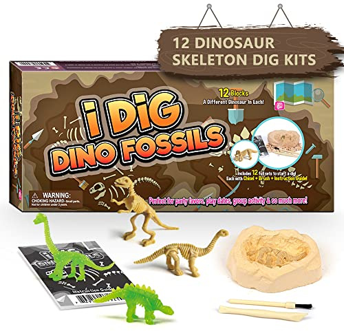 Byncceh Dinosaurier Fossilien Ausgrabungsset für Kinder – Mit 12 Dino Skelett & Leuchtendem Dino-Fossil, Dino Ausgrabungsset für Jungen & Mädchen 6-12 Jahre, Coole Geburtstagsgeschenk