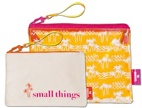 moses. Fernweh 2-er Taschen-Set Small Things – transparent & Blickdicht, wasserabweisend, Neon-Orange, praktische Reise-Organizer, PVC-freie Kosmetiktasche