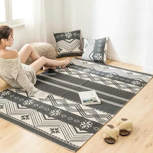 Gualiy Teppich Waschbar Esszimmer, Teppich Grau 85x85 Baumwolle Leinen Geometrisch Muster Wohnzimmerteppich