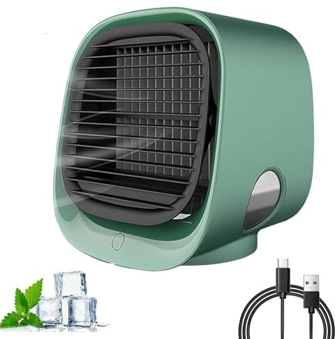 Aira Breeze Luftkühler Tragbar, Aira Breeze Mini Klimaanlage, Airbreeze Air Cooler mit LED-Nachtlicht, Luftbefeuchter und Duftspender, Tragbare Klimaanlage Kühlventilator Leise (Green)