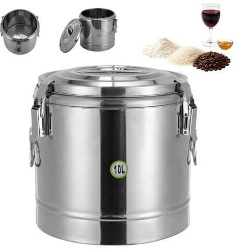 Jerool Edelstahl Behälter 10L Isolierkanne | Für Suppe & Speisen | 12h Warm/Kalt | Thermobehälter Für Essen Mit Deckel & Silikondichtung | Luftdichte Behälter Für Party, Camping & Gewerbe