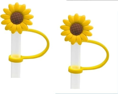 2Pcs Sunflower Straw Plug, Reusable Splash Proof Plugs Silicone Cup Accessory Drinking Dust Cap Drinking Dispensers Kitchen, Cover Gold,Straw Topper, Accessories for 7-8mm