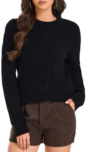 VETLURY 100% Merino Wool Cable Knit Jumper Women UK Aran Cosy Sweater | Chunky Knit,Soft Layer,Classic Pullover,Long Sleeve,Spring Fall Winter,Ladies Warm Tops