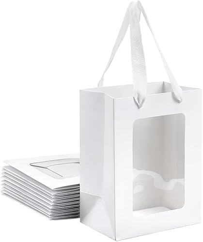 Serenelight Sacchetti Carta Kraft - 20 Pezzi Buste Carta con Manico - 250GSM Busta Regalo con Finestra - 25x18x13 cm Sacchetto per Regali (Bianco, 12 pezzo)