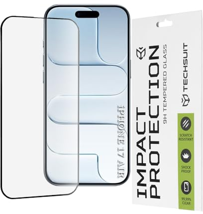 Techsuit Displayschutzfolie für iPhone 17 Air Gehärtetes Glas mit 9H Härte, Vollständige Abdeckung, Stoßschutz, Oleophobe Beschichtung, Anti Fingerabdruck, Blasenfrei, 111D Full Glue