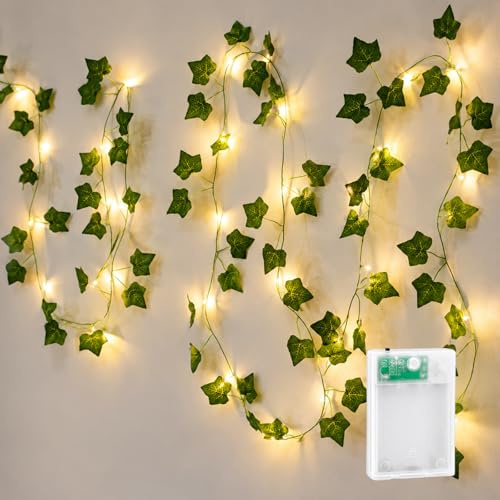 ZingBox LED Lichterkette Efeu Künstlich, 5 M 50 LED, Batterie mit Timer | Künstlicher Kranz, Efeu Lichterketten für Garten, Innen, Hochzeits, Zimmer, Party, Wanddeko