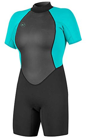 O'Neill Damen Repartor Ii 2 mm rygstøtte med lynlås til forår Neoprenanzug, Black/Light Aqu, 14 EU