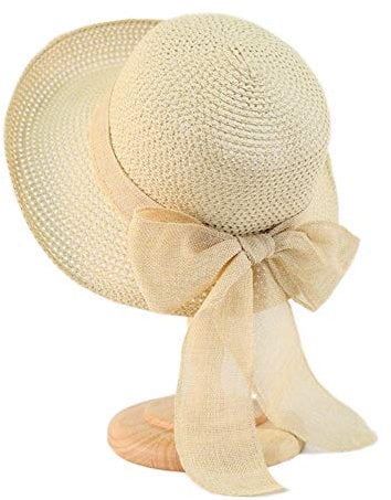 Kqpoinw Sonnenhut, Damen Strohhut Faltbare Kappe Floppy breiter Krempe Sommer Strand Hüte für Frauen Mädchen (Beige)