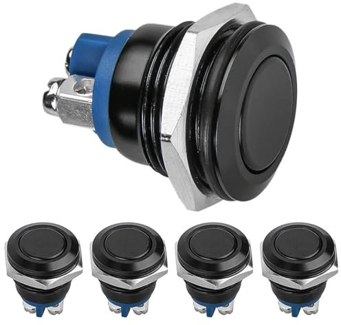 Linkstyle 5Pcs Interruptor de Botón Pulsador Momentáneos, 12V Metal Redondo ON/OFF Pulsador Impermeable con Carcasa Negra para 16mm 5/8 Agujero de Auto RV Camión