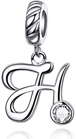 LaMenars Damen Charm-Anhänger Alphabet Buchstabe 925 Sterling Silber passend für, Chamilia und europäische Charm-Armbänder & Halsketten (Buchstabe H)