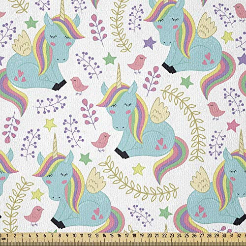 ABAKUHAUS Einhorn Stoff als Meterware, Fairytale Creature, ausdehnbar mit Elestan für Heimwerkarbeiten und Näharbeiten, 3Meters, Teal Rosa
