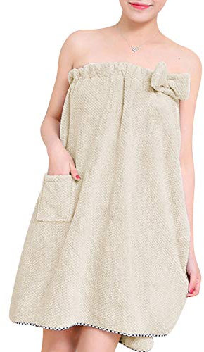 Serviette de Bain Douche Femme Peignoir Robe de Bain Microfibre Sortie de Bain Absorbant Séchage Rapide Draps de Bain Doux Confortable Jupe de Chambre avec Poche pour Spa Hôtel Piscine Plage Sauna
